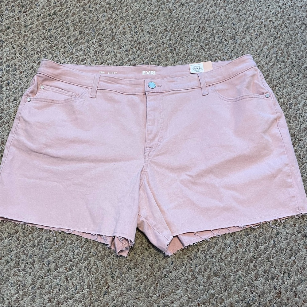 •EVRI Frayed Hem Jean Shorts 22W
